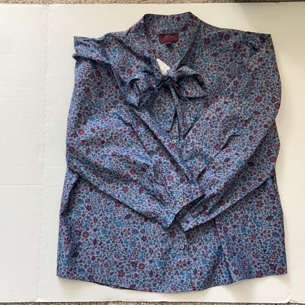 J. Crew Tie Neck Blouse Liberty size L NWT
